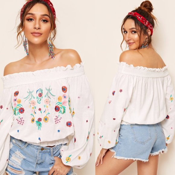 💥CLEARANCE MARKDOWN--SPRING MEADOW Off-Shoulder BOHO Top - Picture 2 of 3